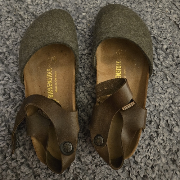 Birkenstock Shoes - RARE / HTF Birkenstock Messina Grey Wool & Brown Leather Clogs Size 36